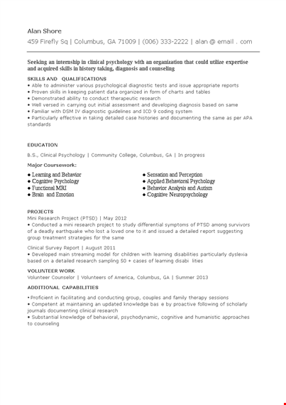 psychology internship curriculum vitae template