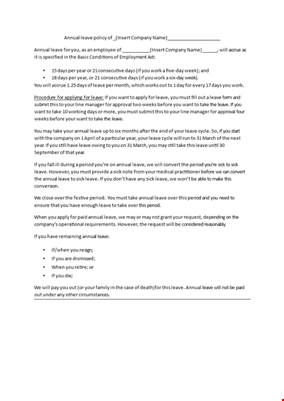 company leave policy template template