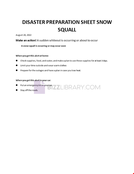 disaster preparation sheet severe snow squall template