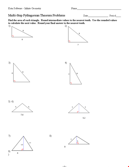 pythagorean theorem - nearest rounded values for accurate calculation template