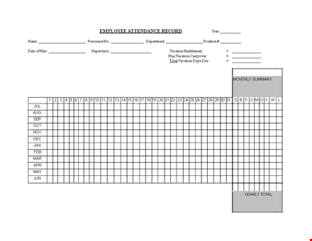 monthly attendance sheet template