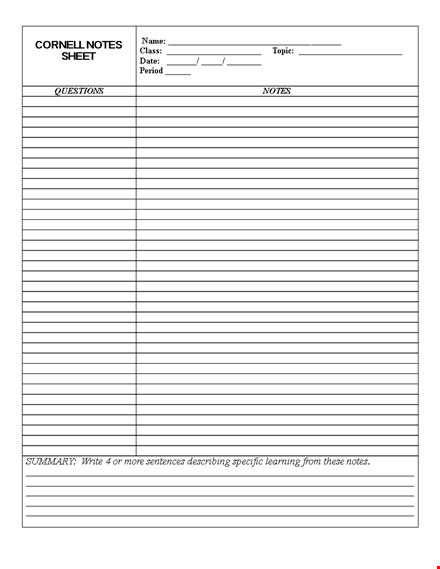 effortlessly organize your class notes with cornell notes template template