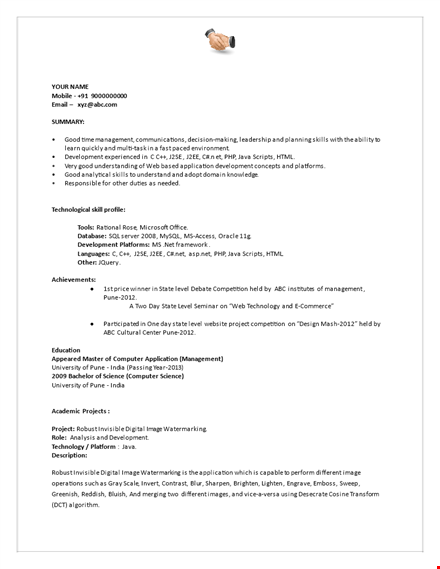 fresher resume format in doc template