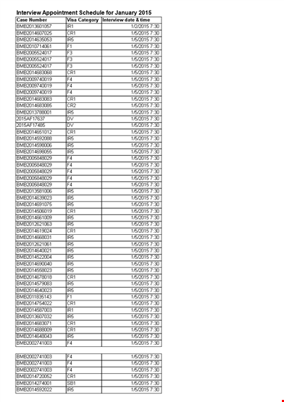 create a schedule with printable interview appointment templates template