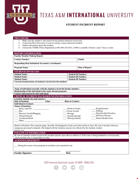 student incident template