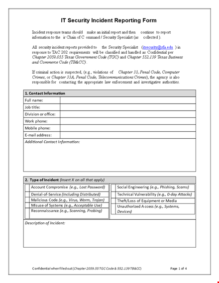 effective incident report template for reporting: systems, information, and any affected parties. template