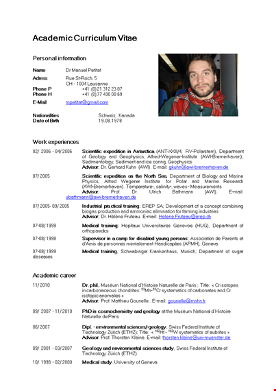 sample academic curriculum vitae template