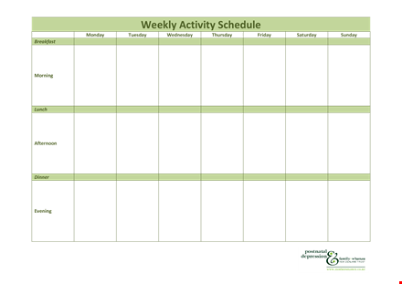 patient weekly activity schedule template template