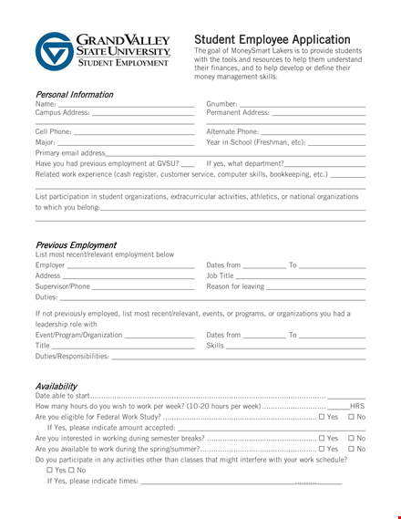 student employee application template