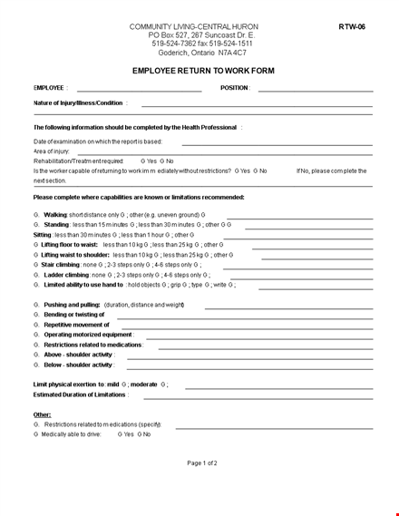 return to work form - steps to complete template