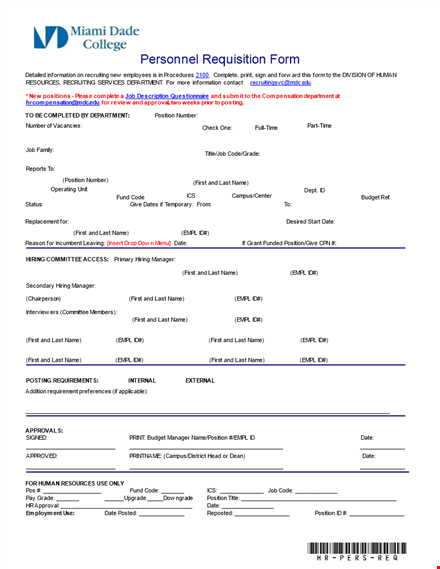 personnel requisition form template