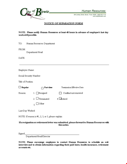 notice of separation form download template