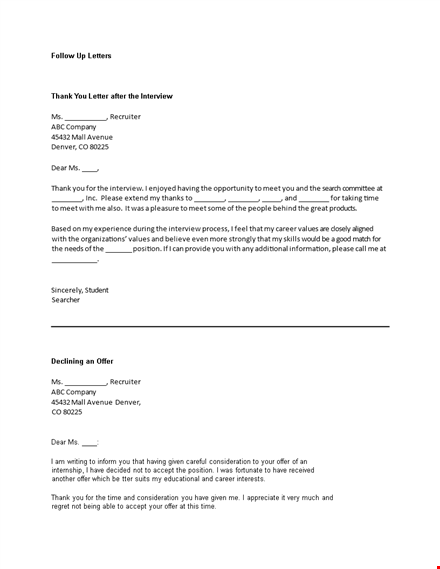 professional thank you letter after interview template