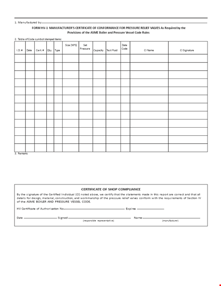 pressure certificate of conformance - verified quality template