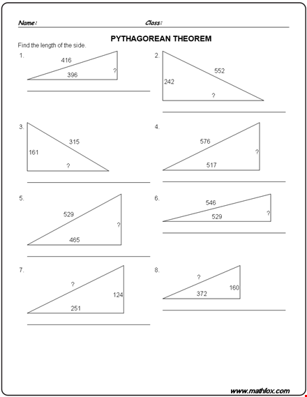 pythagorean theorem chart in word template