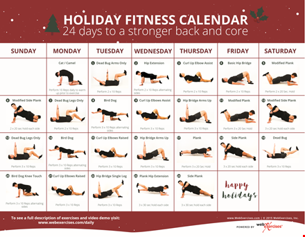 holiday fitness calendar template - plan your festive workout schedule with ease template