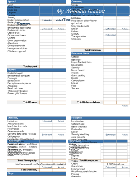 printable wedding budget template template