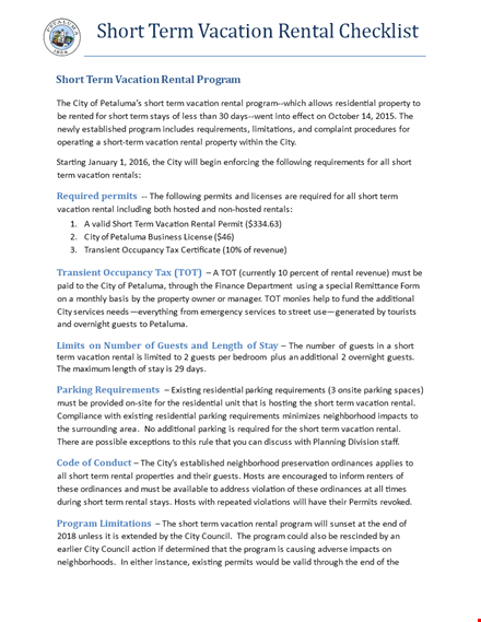 short term vacation rental checklist template template