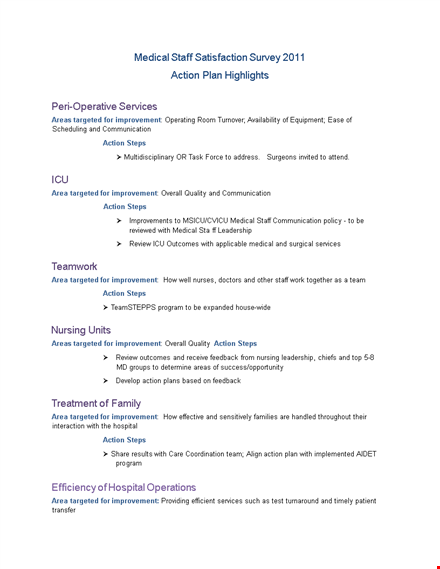 medical staff satisfaction survey template | action steps for improvement | targeted approach template