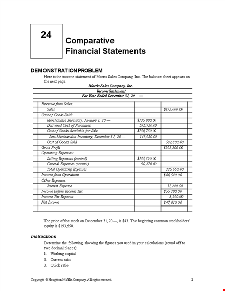 comparative income statement format - total expenses, current income, merchandise template