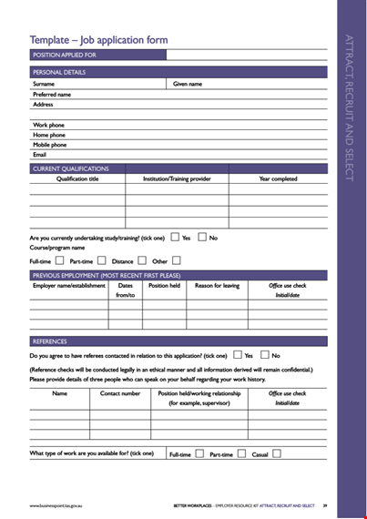 printable job application form template