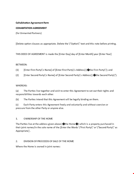 cohabitation agreement template template