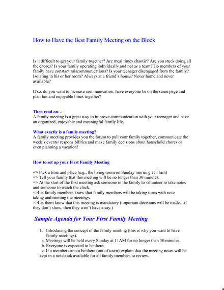 first family agenda template template