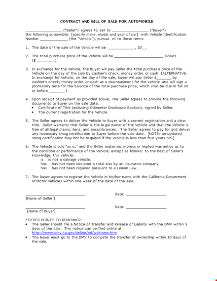 vehicle purchase agreement - buy or sell your vehicle | buyer & seller protection template