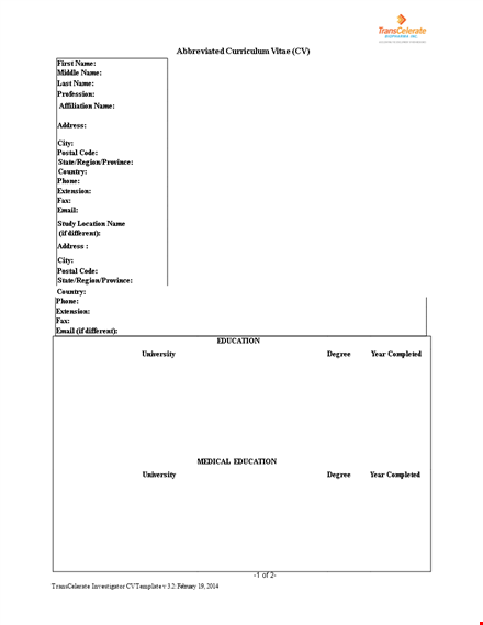 professional cv template - stand out with a completed and abbreviated format template