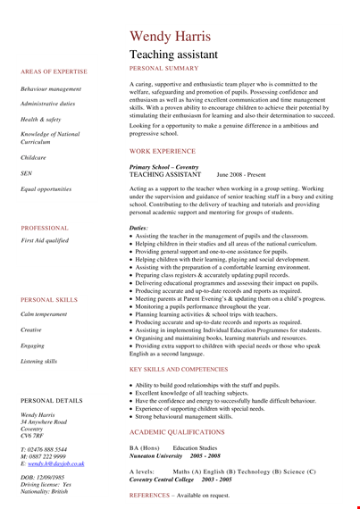 teaching assistant template