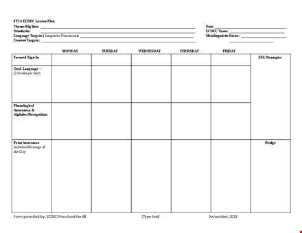 lesson plan template template