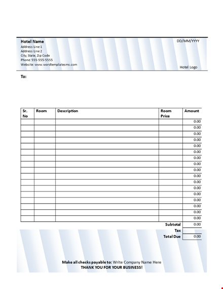 hotel receipt template word download template