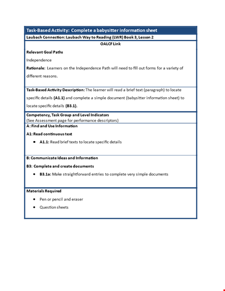 free babysitter information sheet template