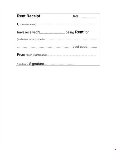 rent receipt template for landlords | free printable template