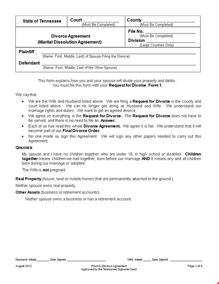 divorce papers template | spouse, husband, debts template