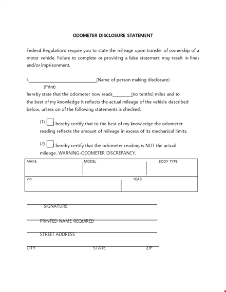 complete odometer disclosure statement - state requirements & mileage reporting template