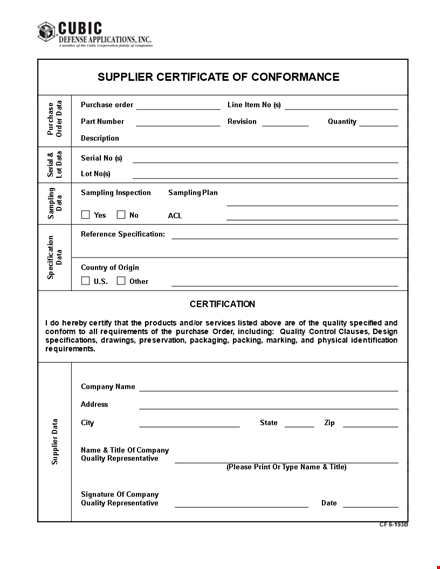 order, purchase & shipment - get your certificate of conformance template