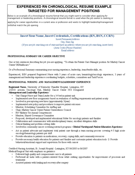 experienced rn chronological resume template