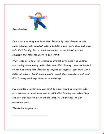 flat stanley friendly letter template template