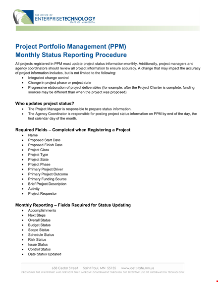 project management status report template template