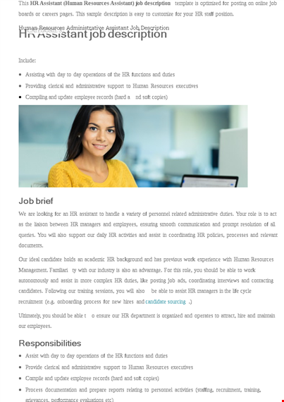 human resources administrative assistant job description template