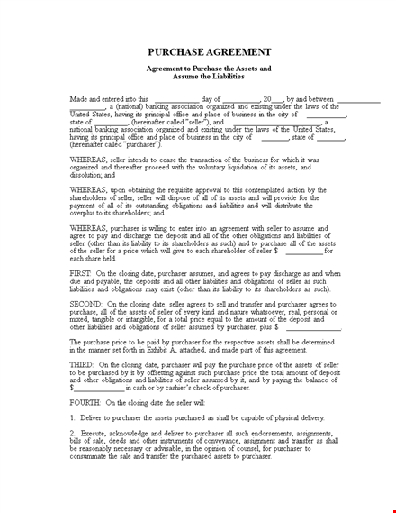 purchase agreement template - protect your assets template