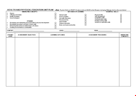 unit plan template for education & health | develop skills & promote physical education | click now template