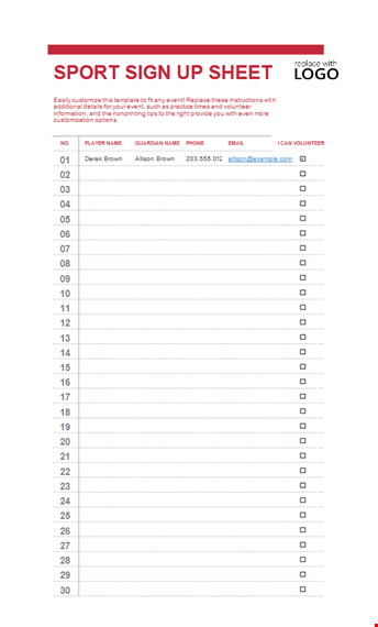 event sign up sheet for volunteers template