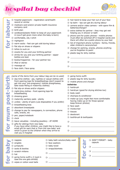 essential baby hospital checklist: must-have items for your newborn's arrival template