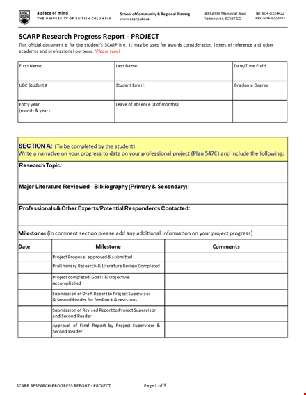 research progress report - a comprehensive project report for students in section template