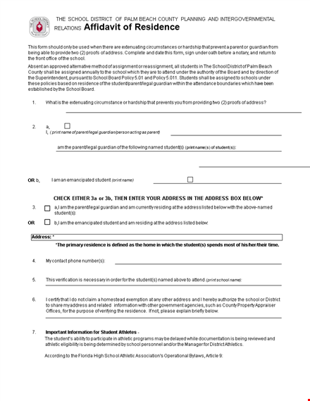 proof of residency letter for school students - address verification for parents & guardians template