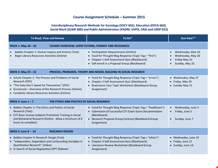 course assignment schedule template - organize your research, chapters, and blackboard template