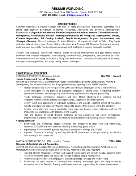 experienced hr executive resume template