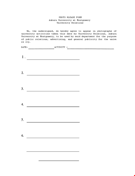 auburn university photo release form | montgomery relations template